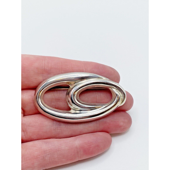 Vintage Solid Sterling Silver 925 Abstract Modernist Oval Swirl Brooch Pin 14.6g - Picture 4 of 6
